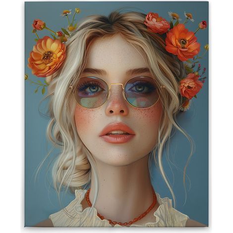 Leinwandbild Flowergirl M1-No.52279 - Kunstdruck auf Leinwand in Blau Orange - Wandbild 40 x 50 cm (1/5)
