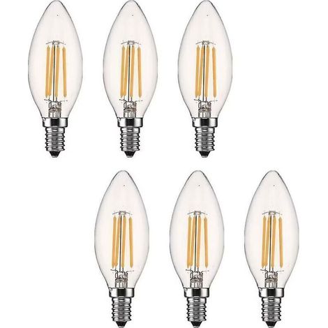 Ampoule Led E14 Dimmable Bougie Led E14 4w Blanc Chaud 2700k, Filament Led Petit Culot à Vis, Equivalent 40w, Lot de 6 fg (1/5)