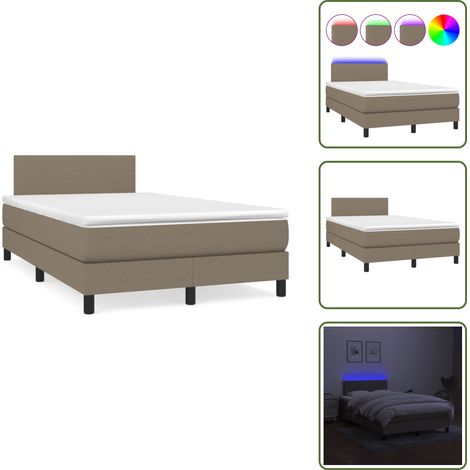 Letto con luci LED - vidaXL Letto a Molle con Materasso e LED Tortora 120x190 cm in Tessuto - Letto con testiera regolabile