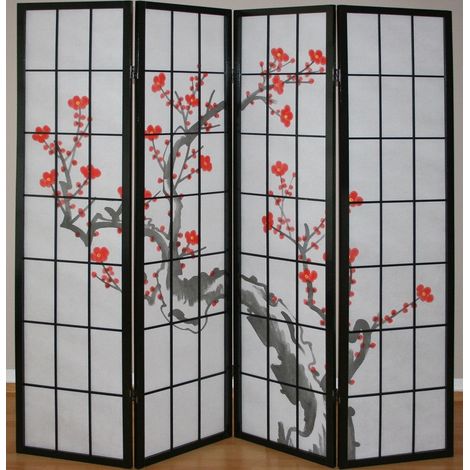 Biombo japonés de 4 paneles en madera negra 176x175cm PAR06014 (1/3)