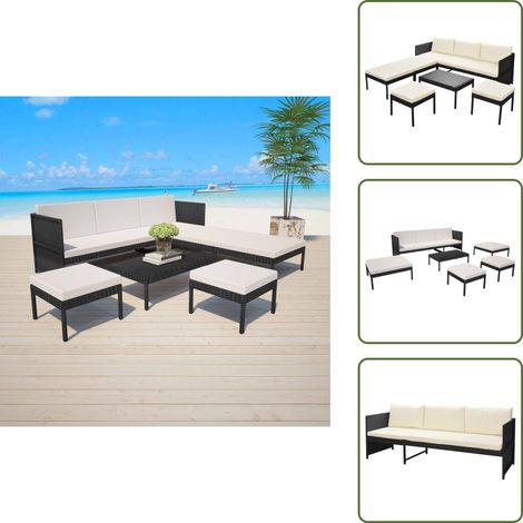 Salon de jardin 6 pcs avec coussins résine tressée noir - Salon De Jardin - Meubles De Jardin - Canapé Extérieur - Set De Salon De Jardin - Canapé Rotin (1/5)
