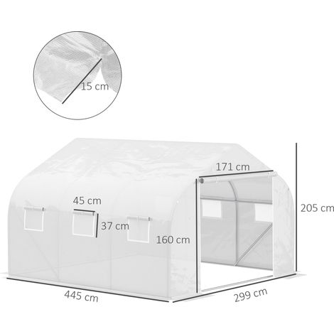 Serre en aluminium 4,45 x 2,99 x 2,05 m, protection UV pour tomates, fenêtres en filet, coupe-vent, métal, blanc (1/5)