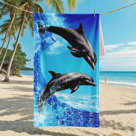 Serviette de plage absorbante grand format Dolphin Seaside, en microfibre imprimée à séchage rapide (1/5)