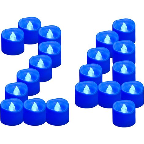 Lot de 24 bougies chauffe-plat LED bleues à piles, bougies bleues vacillantes sans flamme, bougie chauffe-plat électrique votive pour mariage, fête, anniversaire, Noël, Halloween, décorations (1/5)