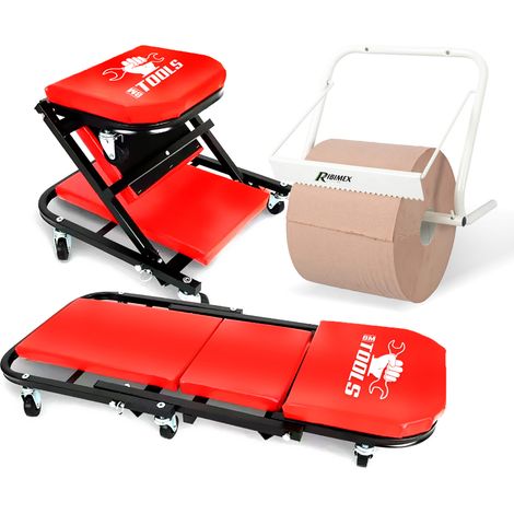 Chariot de Visite BM TOOLS Mécanicien Convertible en Siège Tabouret d'Atelier - Garagiste / 2 en 1 - avec Distributeur de papier
