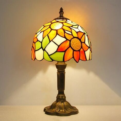 Lampe de table de style Tiffany, lampe de chevet avec abat-jour en verre tournesol, adaptée pour chambre et salon(prise européenne - incluse) (1/5)