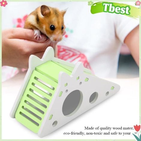 Tbest Jouet de hamster Maison de Hamster en bois, nid de repos, assemblage d'escaliers, jouet d'exercice animalerie jouet Verte (1/5)