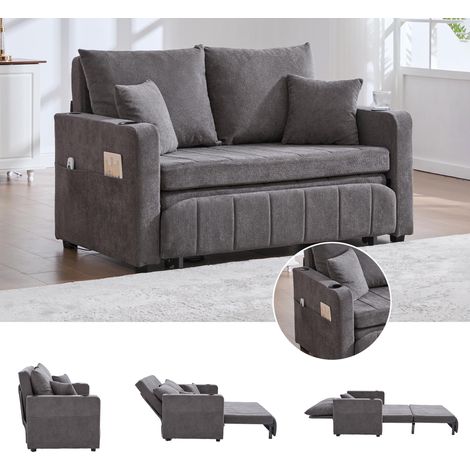Canapé multifonctionnel en tissu, canapé pliant extensible, utilisable comme canapé ou lit, avec poches de rangement sur les accoudoirs, fonction de chargement USB et porte-gobelets (tissu chenille gr