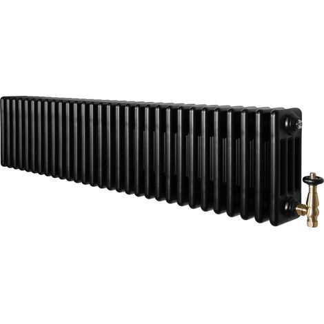Traditional 4 Column Radiator & Valves - 300 x 1370mm - Black