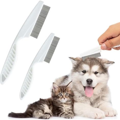 Lot de 2 peignes multifonctionnels pour animaux, brosse de toilettage améliorée, peigne fin magique pour éliminer les taches de larmes, ensemble de pe (1/5)