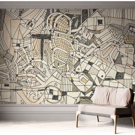Papier peint adhésif décoratif avec colle pour salon chambre et bureau Installation rapide Abstraction géométrique 312x219 cm (1/5)