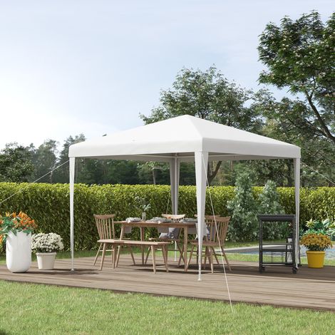 Tonnelle 2.7 x 2.7 m Barnum de Jardin métal époxy Toile PE Haute densité Blanc