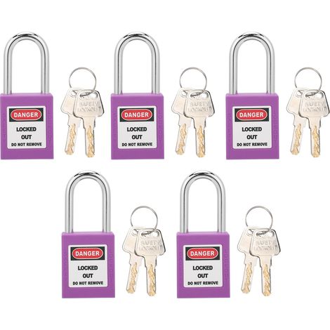 Cadenas de sécurité 5 pcs Lot de 5 cadenas nylon 38mm violets avec étiquettes et 10 clés pour consignation industrielle (1/5)