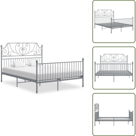 Cadre de lit sans matelas gris métal 160x200 cm - Cadre De Lit - Lit Metal - Lit Double - Literie - Meuble Chambre