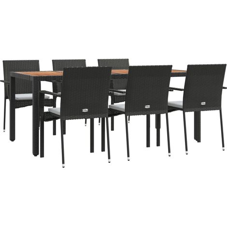 Juego de comedor muebles de jardín muebles de exterior y cojines 7 piezas resina tejida negra 020014475