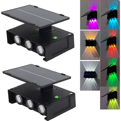 Paquet de 2 lumières de clôture solaires extérieures, appliques murales solaires LED haut et bas, IP65, RVB (1/5)