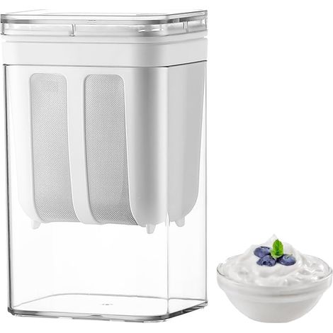 1 Passoire Yaourtière 1100ml Acier Inoxydable Filtre Lactosérum Couvercle Transparent Pour Yaourt Grec Fromage (1/5)