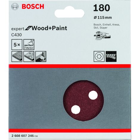 Hojas de lijado para excéntrica Expert wood: 115mm 8P. G180x5 BOSCH 2608607246