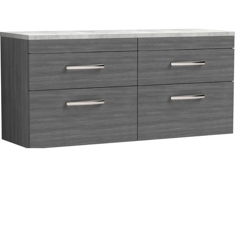 Millwich Contemporary 4 Drawer Wall Hung Vanity Unit with Laminate Black Galaxy Granite Worktop, Anthracite Woodgrain, 1200mm