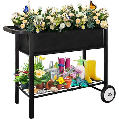 Jardinière surélevée d'extérieur avec Pieds pour Le Jardinage, Chariot de Jardin surélevé à roulettes pour légumes, Fleurs, tomates, Herbes, Noir (1/5)