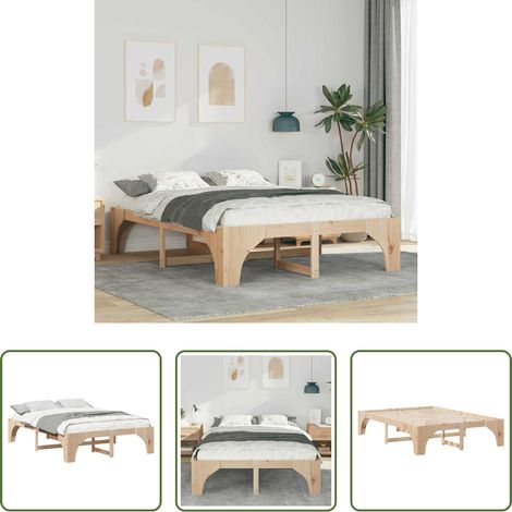 vidaXL Lit marron - Cadre de lit Marron 140 x 200 cm Pin massif (1/5)