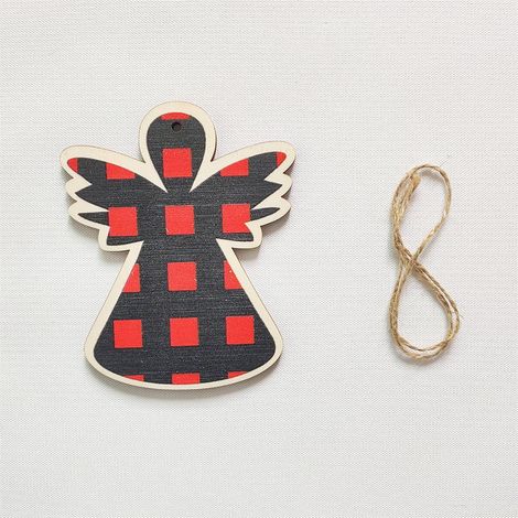 Angel - Bois - Décoration Suspendue Pour Noël Et Fêtes - Motif Tartan Rouge Noir - Pour Porte Mur Arbre - 1 Pièce (1/3)