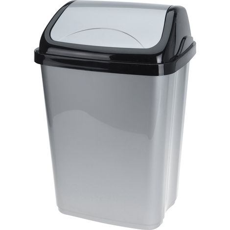 Abfalleimer mit Schwingdeckel - 16 L / klein - Mülleimer in grau mit schwarzem Deckel - Müll Tonne Abfall Sammler