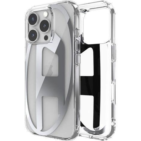 Funda transparente con espejo ovalado D de Diesel FW24 para iPhone 16 Pro, transparente/plateada - 8720986293976