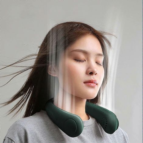Ventilateur de cou portable sans pales - Ventilateur de cou rechargeable par USB avec batterie au lithium pour hommes, femmes et enfants, 3 vitesses, tour de cou à 360°, idéal pour l'été (1/4)