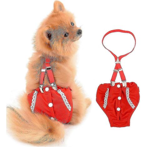 Couche bébé pour chienne en dentelle rouge Dia Dia, lavable et réutilisable, avec fermeture chauffante, pour le cyclisme et l'entraînement des chiens (taille XL). (1/5)