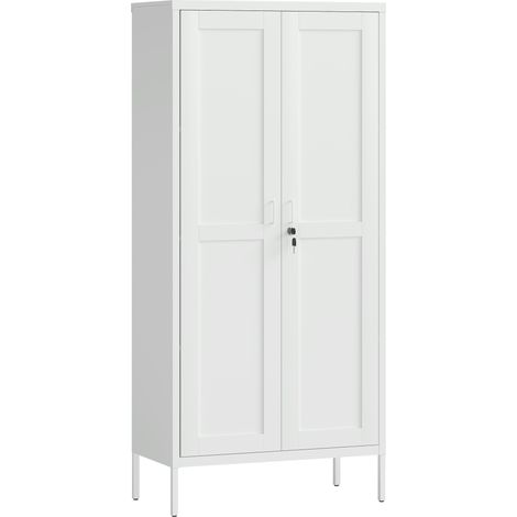 Armadio per Ufficio 80x40x175 cm a 3 Ripiani Regolabili con Serratura e 2 Chiavi in Acciaio Bianco