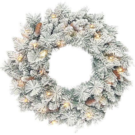 Couronne de Noël avec lumières LED, pommes de pin, décoration de porte verte et blanche, Ø60 x 8 cm