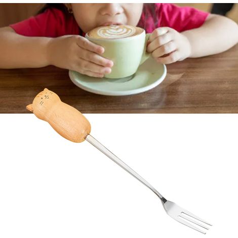 Outil pour mélanger le café en acier inoxydable, motif chat mignon et créatif, idéal pour les desserts glacés et les enfants. Compatible lave-vaisselle. Fourchette chat. (1/5)