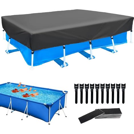Bâche Piscine Rectangulaire, Bâche de Couverture Imperméable avec Cordon de Serrage, Protection Anti-Poussière Anti-Feuilles Résistante aux UV pour Piscine Hors Sol à Cadre Rectangulaire (1/5)