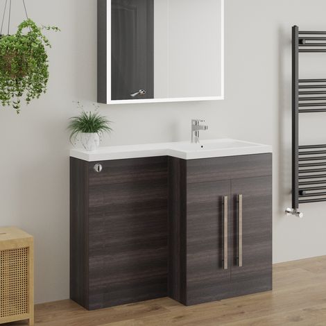 L Shape RH Right Hand Basin Toilet Vanity Unit Combination Bathroom Furniture Charcoal (1/4)