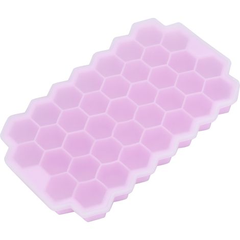 2 Stück rosa Silikon-Eiswürfelform, 37 Fächer, kammförmige Eiswürfelform mit Deckel, Küchenutensilien (1/5)