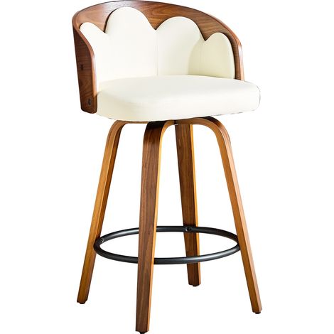 Set de 2 taburetes de bar con respaldo floral, madera curvada, piel sintética y reposapiés metálico (1/5)
