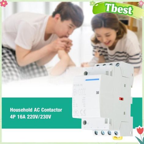 Tbest contacteur AC domestique sur rail DIN Contacteur AC domestique 4P 16A 24V, montage sur rail DIN 4NO outillage contacteur (1/5)