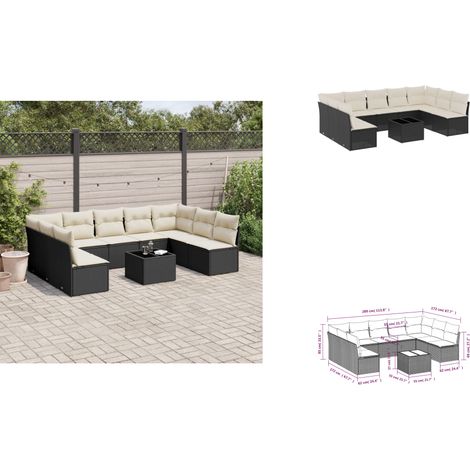 10-tlg. Garten-Sofagarnitur mit Kissen Schwarz Poly Rattan - Gartenmöbel Set - PE-Rattan Möbel - Outdoor Sofa - Esstisch - Lounge Garnitur (1/3)