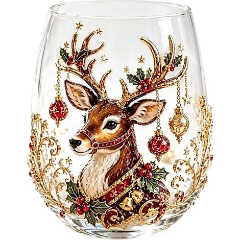 Verre décoratif 3D Noël, verre à vin sans pied relief bonhomme de neige, verre festif café/thé/lait/jus, thème rennes fête de Noël (1/5)