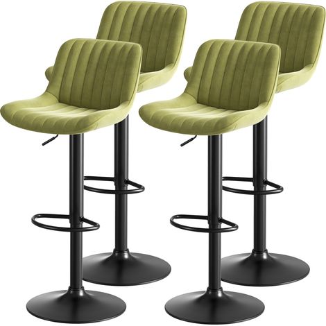 MEUBLIV Tabourets de bar 47x46x87 cm vert – velours, réglables, pivotants, lot de 4 (1/5)