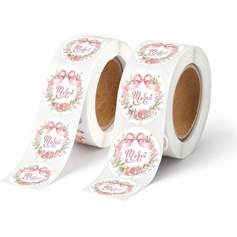 400 French Thank You Stickers – 2 Rolls of Labels 3.8 cm with Roses for Birthdays, Weddings, Baby Showers, Gifts and Small Businesses (1/5)