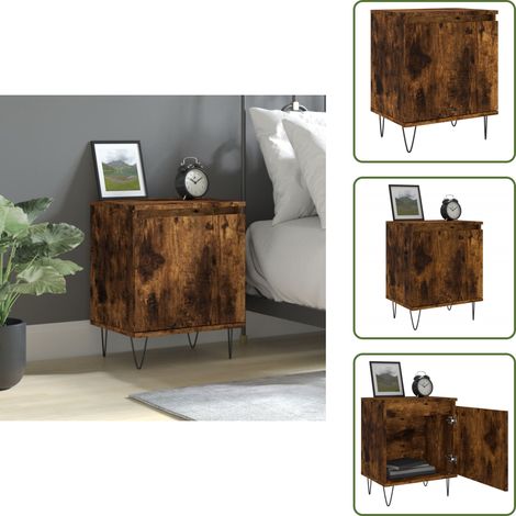 The Living Store Comodino Rovere Fumo 40x30x50 cm in Legno Multistrato - Comodino con scomparto