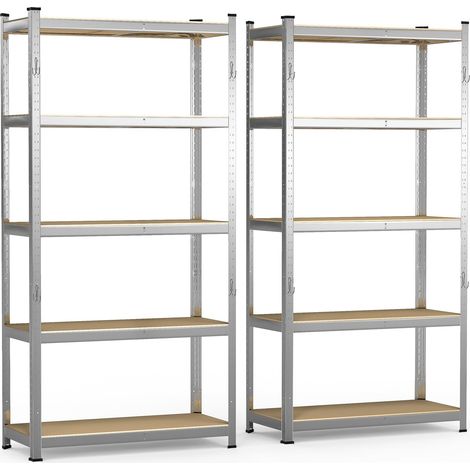 Lot de 2 Étagère de Rangement avec Crochets en Acier Galvanisé à 5 Niveaux 180x90x40cm Etagère Charge Lourde Tablette Ajustable Charge Max 875kg Idéal pour Rangement de Garage Atelier Cuisine (1/5)