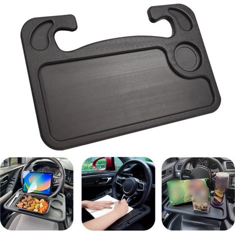Table de voiture pour volant 42 x 28 cm - plateau repas et support pour tablette et ordinateur, noir (1/5)