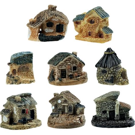 8 Pièces Jardin Fée Miniature Pierre Maisons Mini Cottage Miniatures Accessoires Mini Pierre Village Poupée Fée Décoration de Maison de Fleur (1/5)