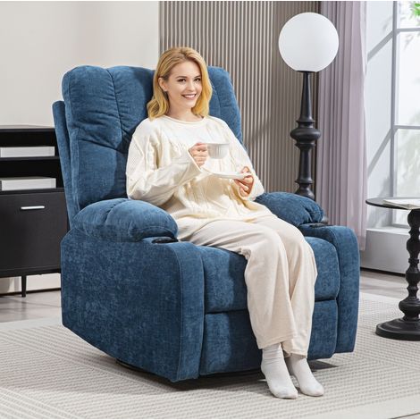 Sillón relax 88x96x108 cm azul de poliéster con reclinación 135°, giro, balanceo y reposapiés (1/4)