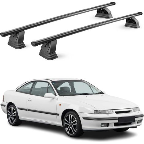 OMAC Stahl Dachträger Querträger Opel Calibra 1990-1997 – TÜV / DIN 75302:2019 – Abschließbar – Max. 75 kg – 2 Stangen – Schwarz (1/5)