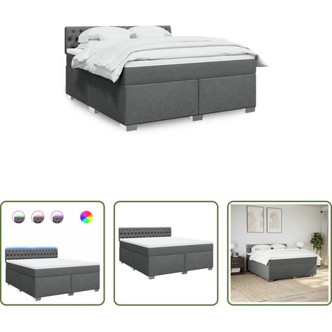 vidaXL Surmatelas -  Sommier à lattes de lit avec matelas Gris foncé 180x200cm Tissu (1/5)