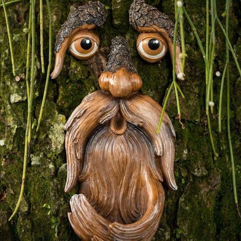 Mangeoire À Oiseaux En Forme De Visage D'arbre - Mangeoire À Oiseaux En Résine - Décoration De Jardin - Sculpture D'arbre - Décoration Amusante Pour L'extérieur 6 X 15 Cm/2.4 X 5.9in (1/4)